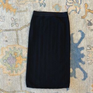 Theory Black Ribbed Midi Pencil Skirt